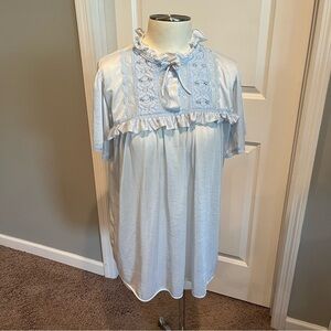 Vintage 1980s Blue Babydoll Nightgown Pajama Top, Ruffled Lace, nylon. PREVIEWS